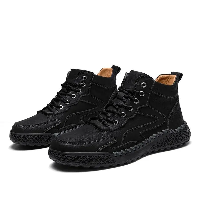 Men's High-Top Hiking Non-Slip Plush-Lined Genuine Leather Winter Snow Boots