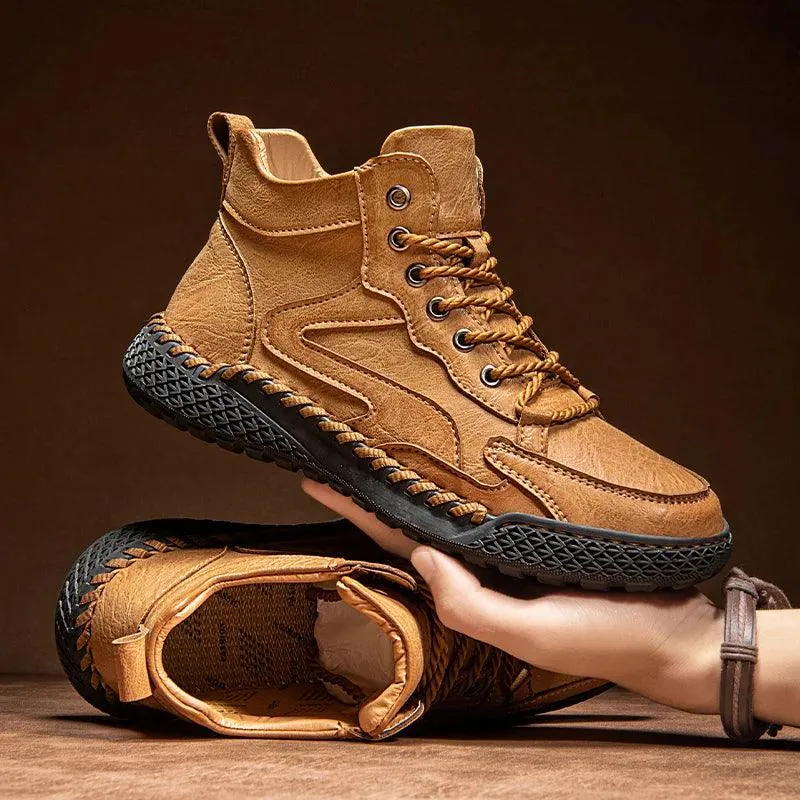Men's High-Top Hiking Non-Slip Plush-Lined Genuine Leather Winter Snow Boots