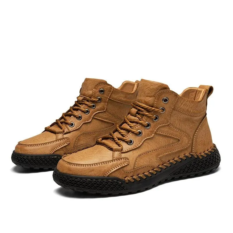 Men's High-Top Hiking Non-Slip Plush-Lined Genuine Leather Winter Snow Boots