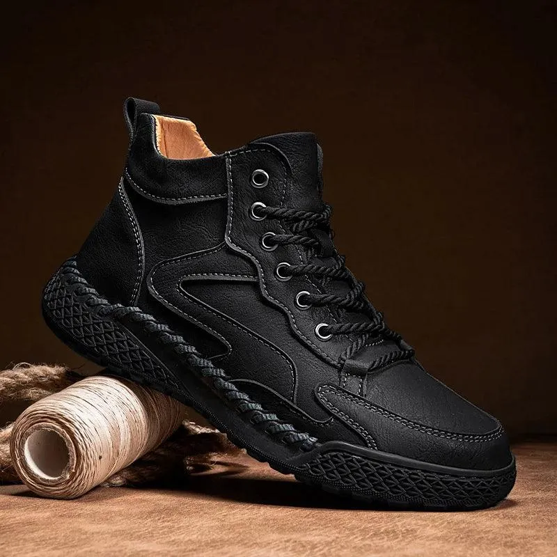 Men's High-Top Hiking Non-Slip Plush-Lined Genuine Leather Winter Snow Boots
