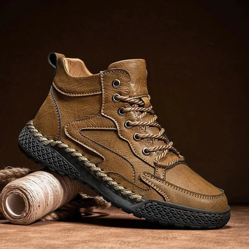 Men's High-Top Hiking Non-Slip Plush-Lined Genuine Leather Winter Snow Boots
