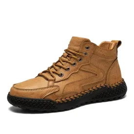 Men's High-Top Hiking Non-Slip Plush-Lined Genuine Leather Winter Snow Boots