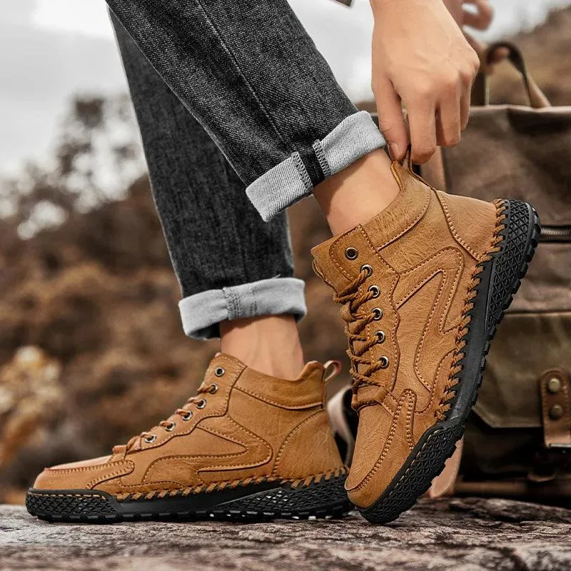 Men's High-Top Hiking Non-Slip Plush-Lined Genuine Leather Winter Snow Boots