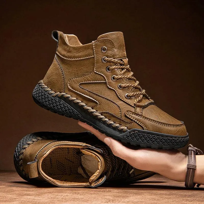 Men's High-Top Hiking Non-Slip Plush-Lined Genuine Leather Winter Snow Boots