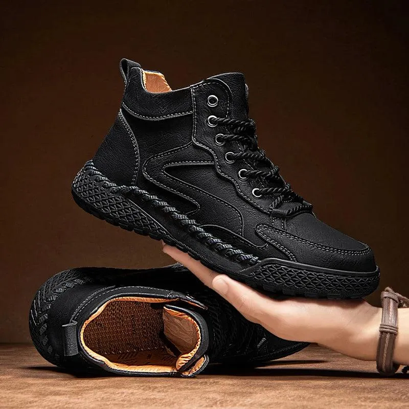Men's High-Top Hiking Non-Slip Plush-Lined Genuine Leather Winter Snow Boots
