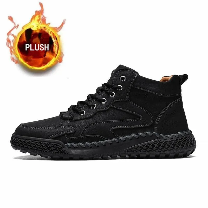 Men's High-Top Hiking Non-Slip Plush-Lined Genuine Leather Winter Snow Boots