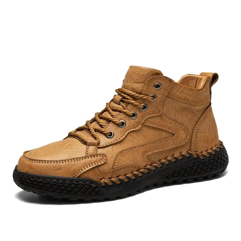 Men's High-Top Hiking Non-Slip Plush-Lined Genuine Leather Winter Snow Boots