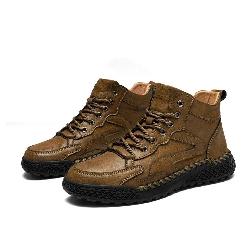 Men's High-Top Hiking Non-Slip Plush-Lined Genuine Leather Winter Snow Boots