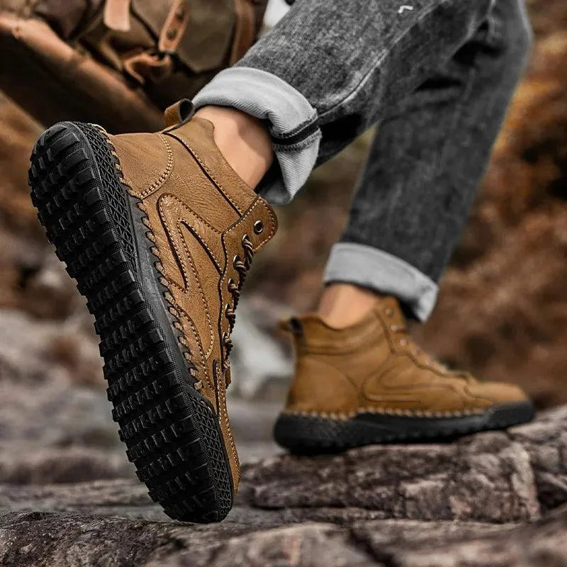Men's High-Top Hiking Non-Slip Plush-Lined Genuine Leather Winter Snow Boots