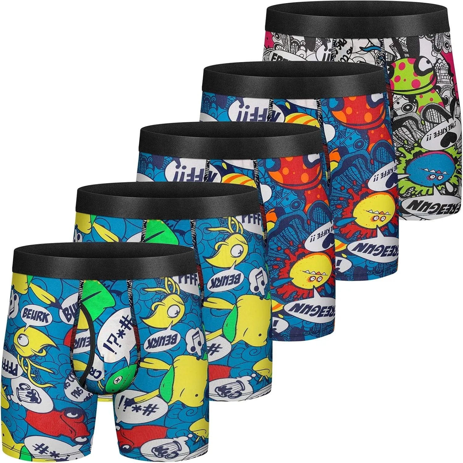 Mens Underwear Cotton Boxer Briefs Comfy Breathable 6" Underwear Tagless Wide Waistband Boxer Briefs Multipack