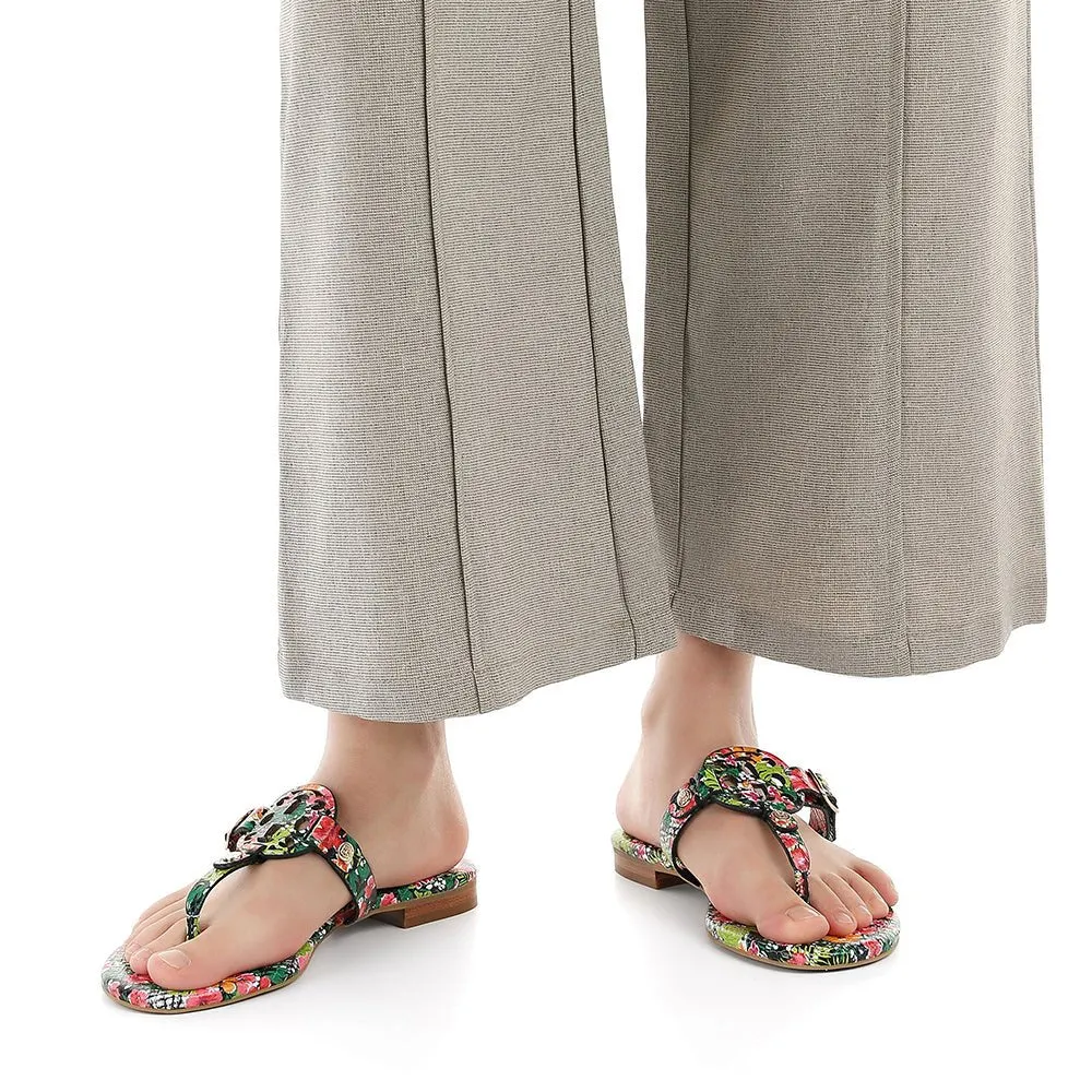 Moonraker Multicolor Floral Pattern Leather Sandal