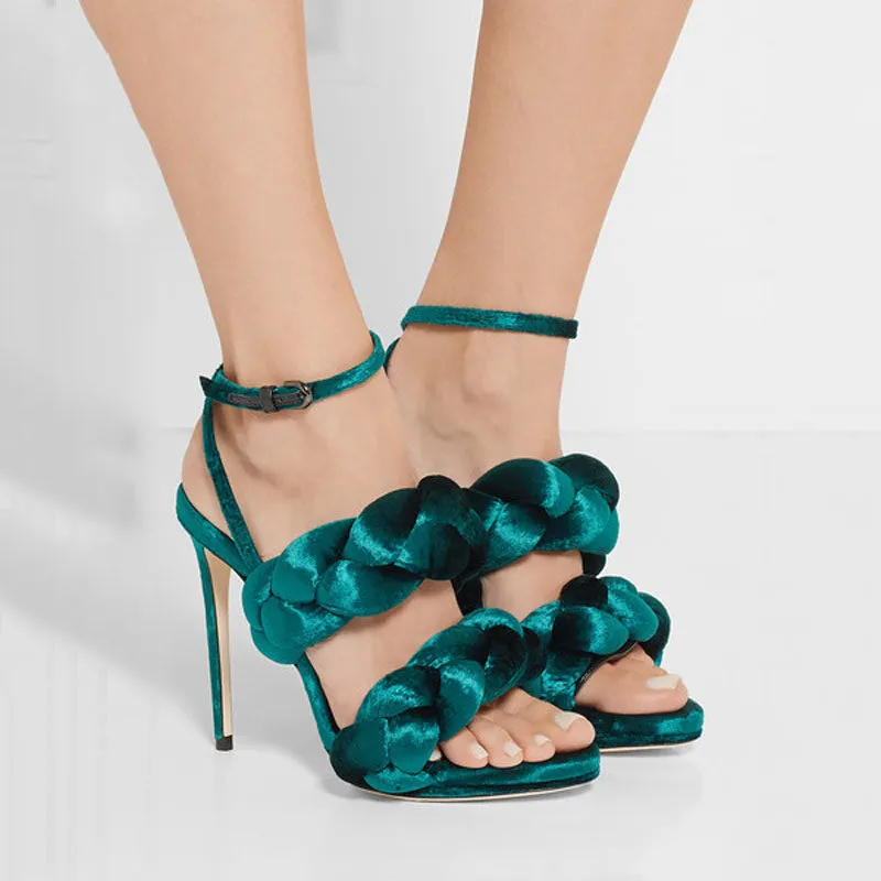 Party Fabric Buckle Open Toe High Heel Sandals