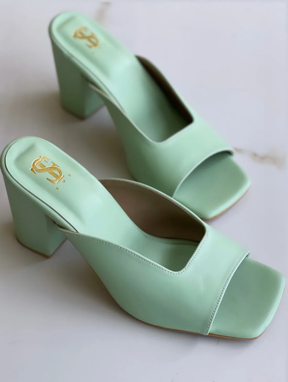 Pastel Green Square Toe Mules