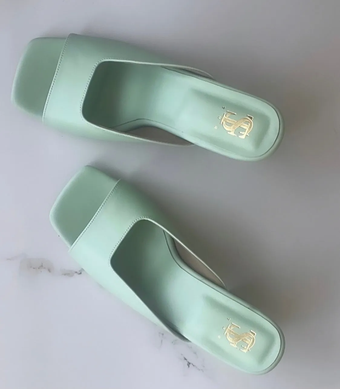 Pastel Green Square Toe Mules