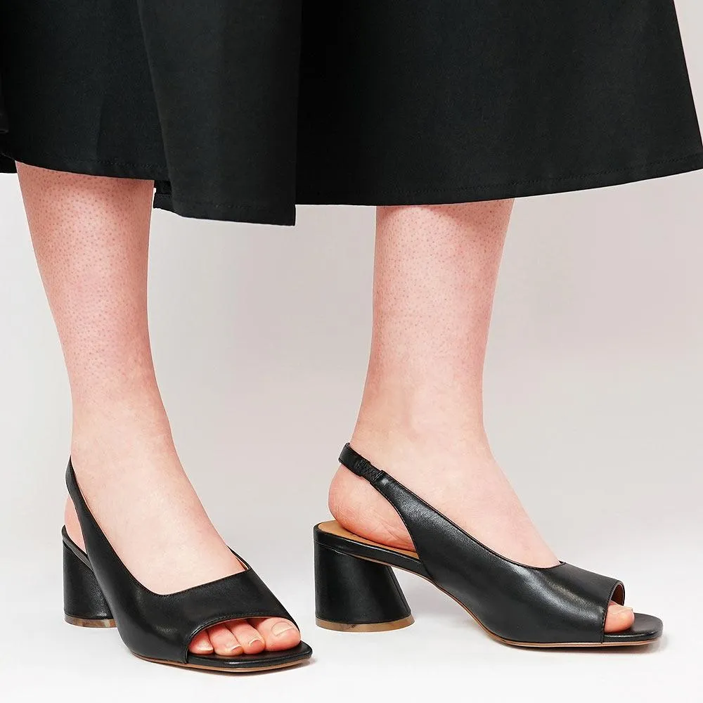 Petel Black Leather Heels