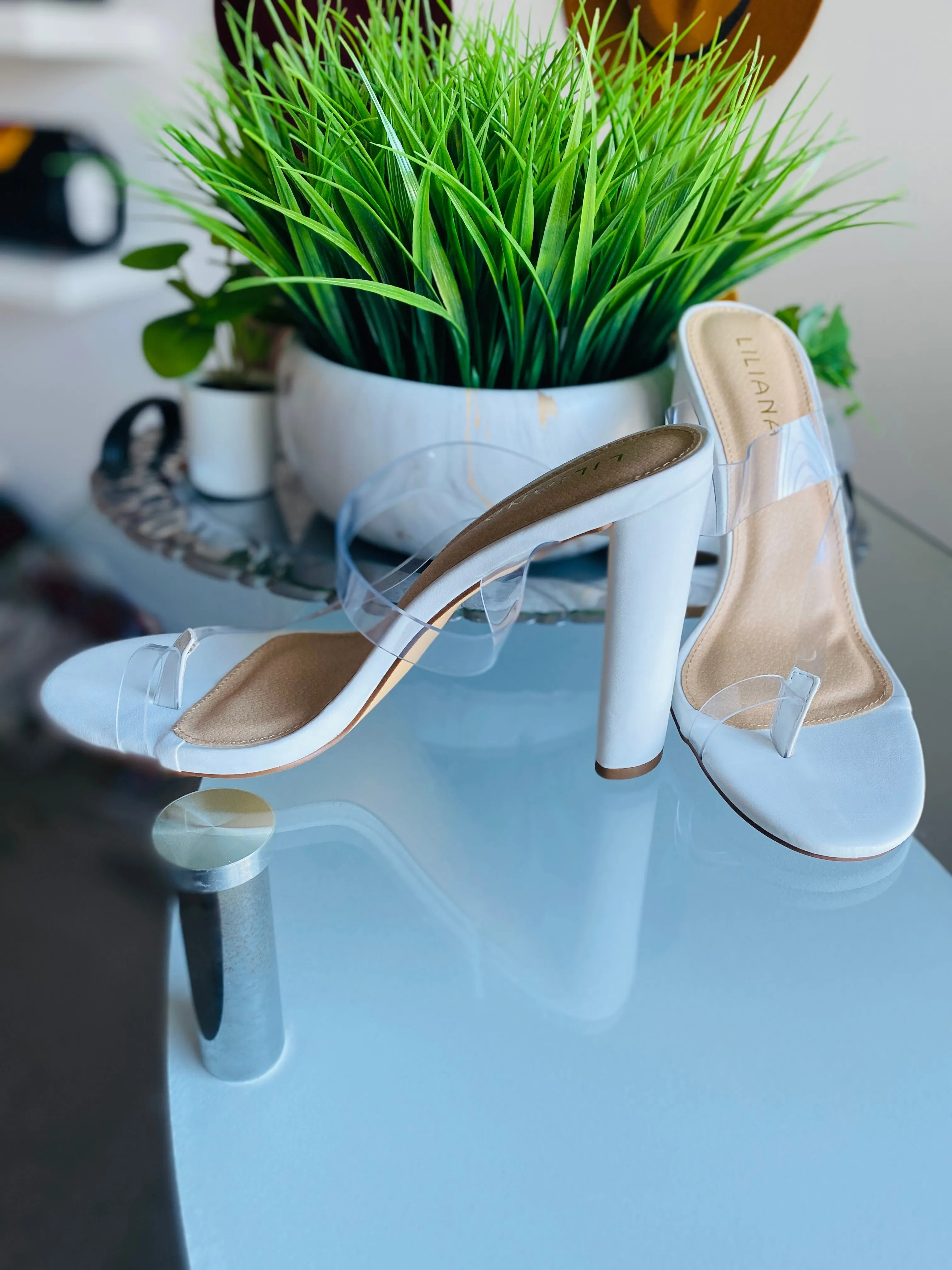 "Daline" White Thong Toe Heeled Sandals