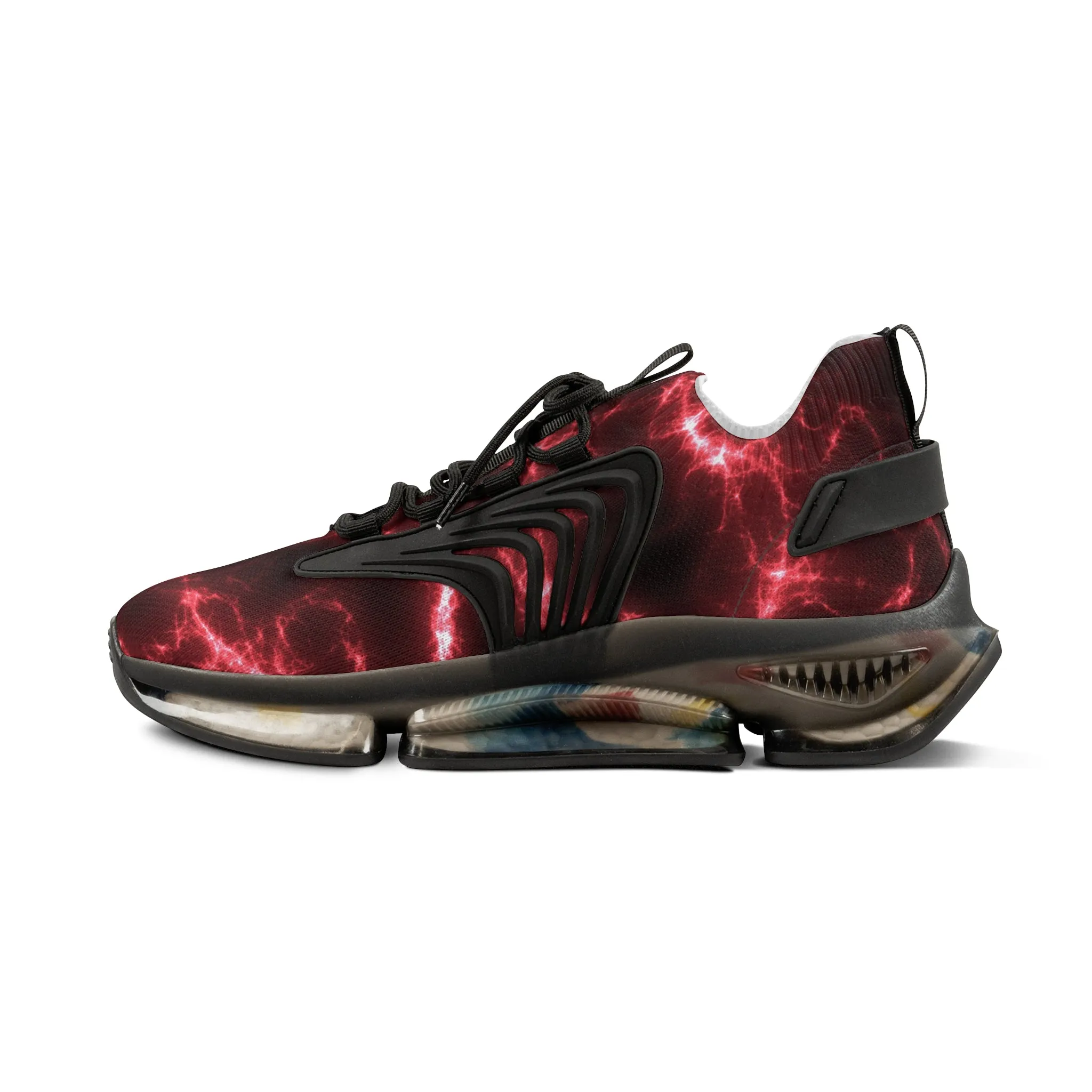 Red Lightning Men's Mesh Sneakers, Lightning Bolt Thunder Print Best Comfy Men's Mesh Sports Sneakers Shoes (US Size: 5-12)