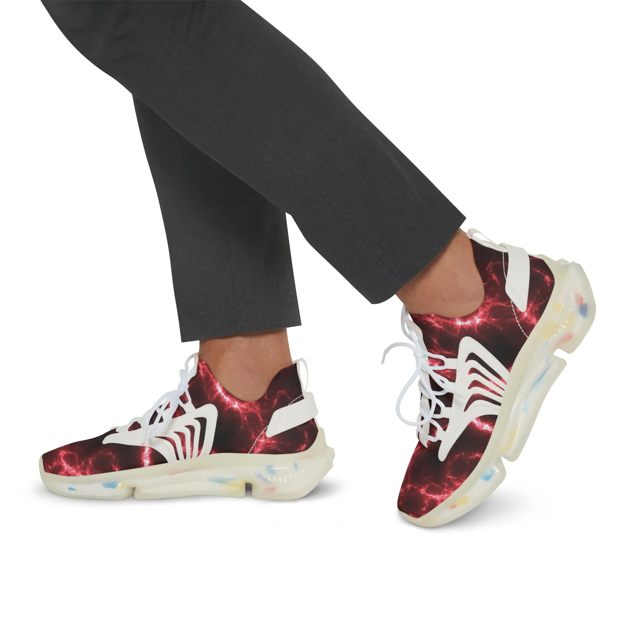 Red Lightning Men's Mesh Sneakers, Lightning Bolt Thunder Print Best Comfy Men's Mesh Sports Sneakers Shoes (US Size: 5-12)