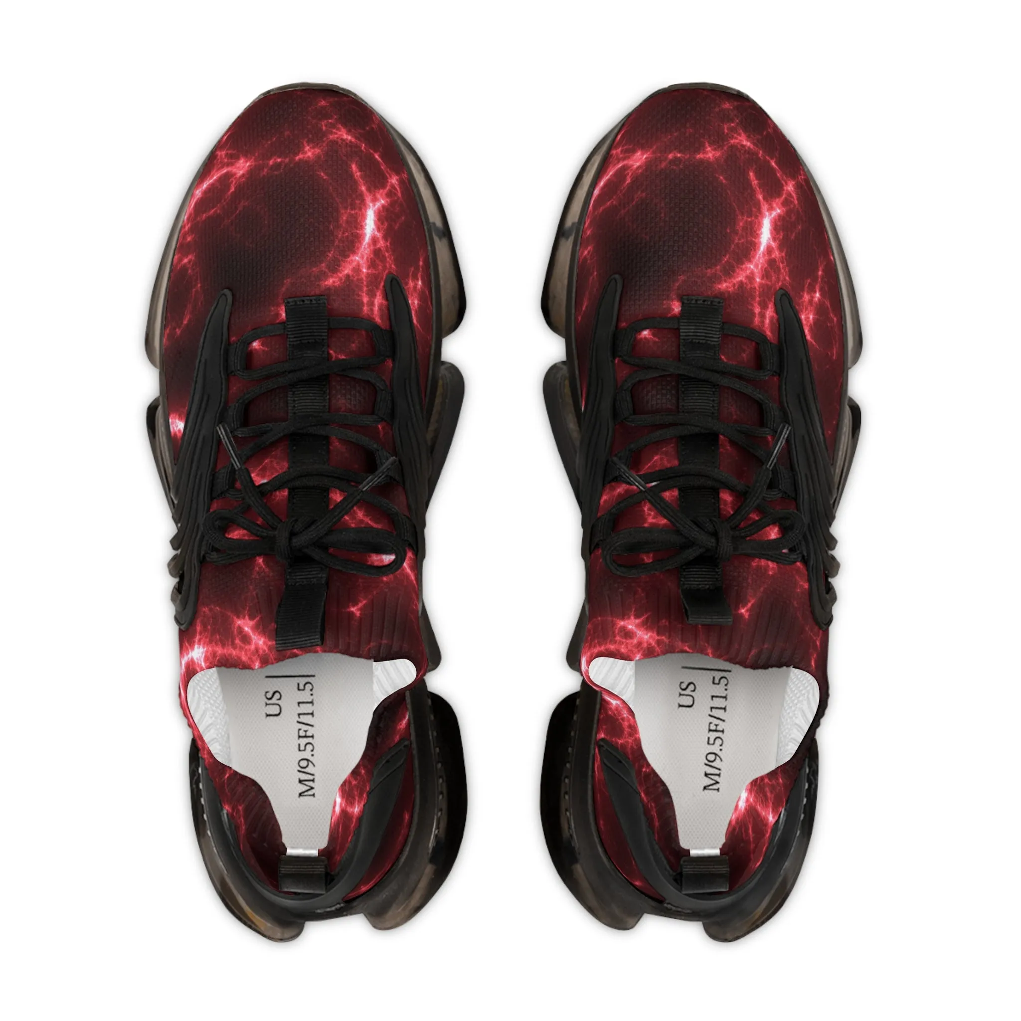 Red Lightning Men's Mesh Sneakers, Lightning Bolt Thunder Print Best Comfy Men's Mesh Sports Sneakers Shoes (US Size: 5-12)