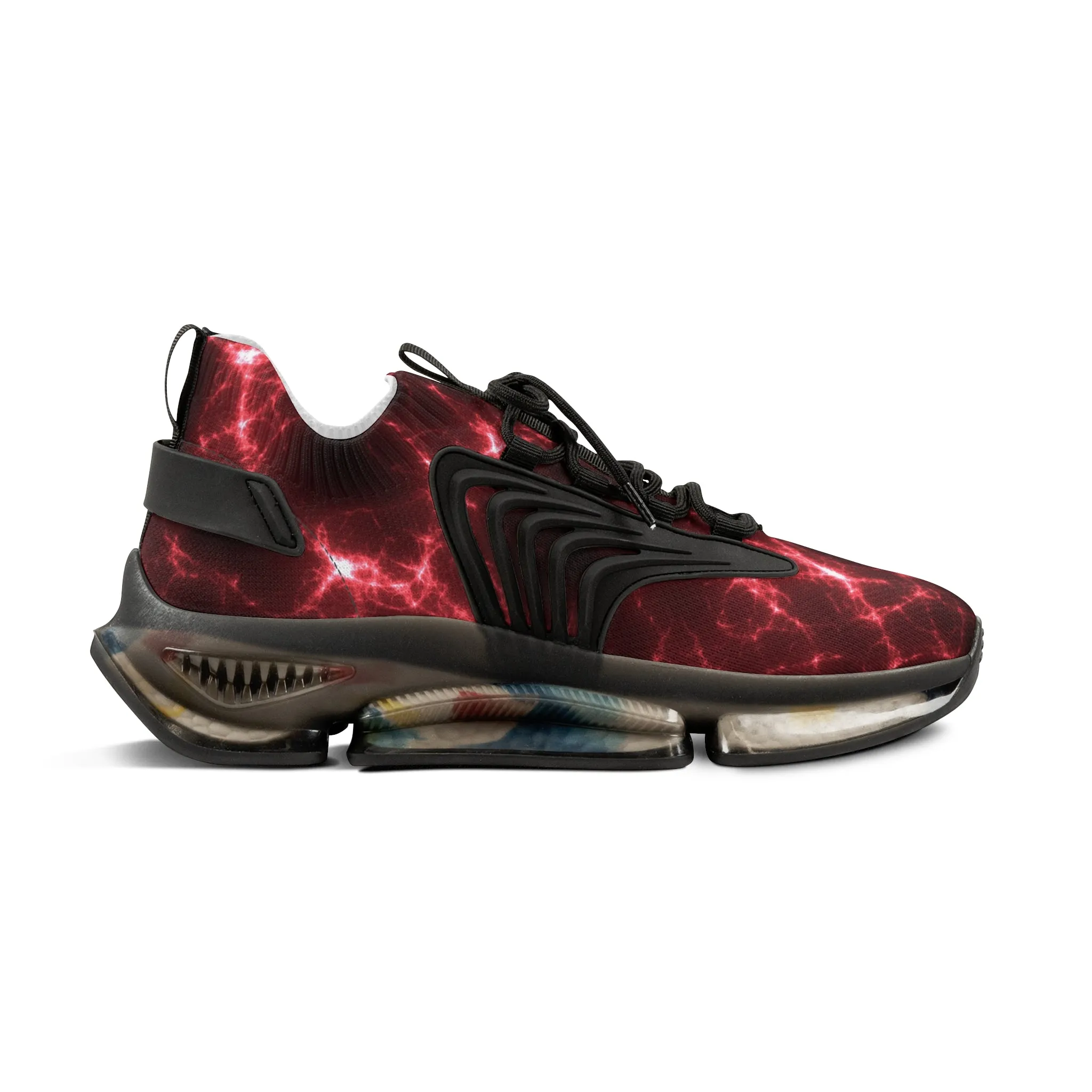 Red Lightning Men's Mesh Sneakers, Lightning Bolt Thunder Print Best Comfy Men's Mesh Sports Sneakers Shoes (US Size: 5-12)