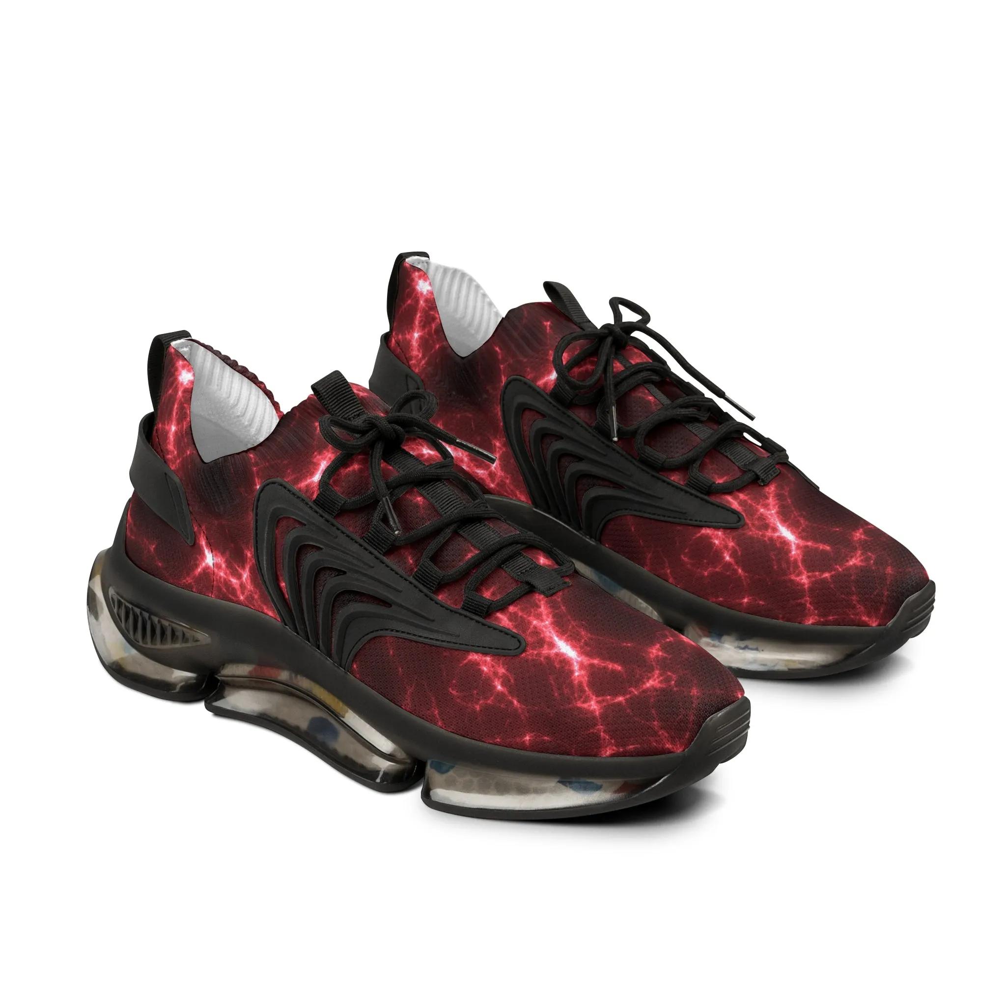 Red Lightning Men's Mesh Sneakers, Lightning Bolt Thunder Print Best Comfy Men's Mesh Sports Sneakers Shoes (US Size: 5-12)