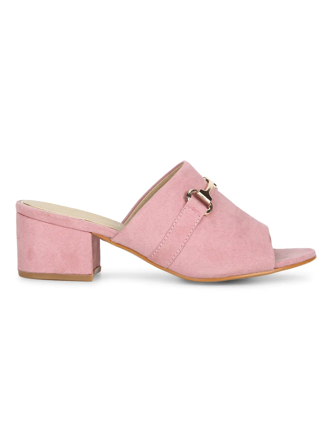 Rose Dust Microfibre Low Heel Mule Sandals