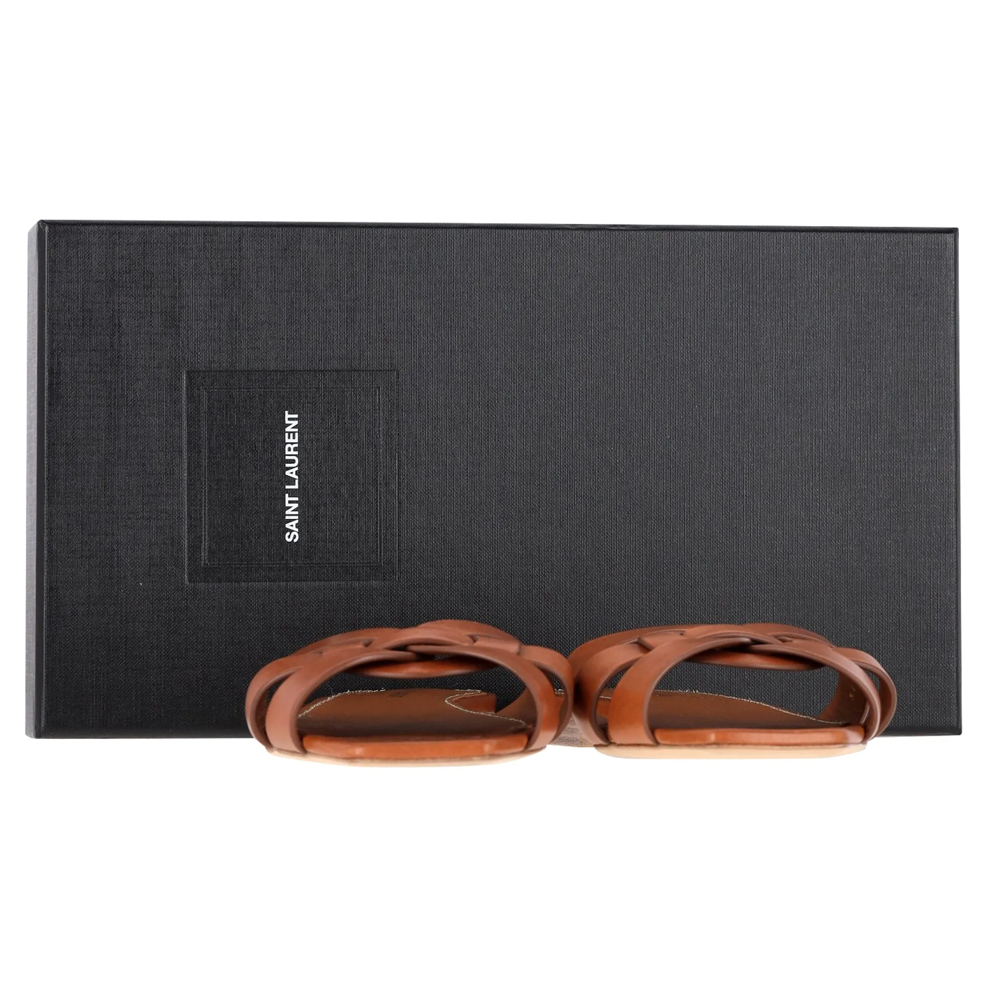 Saint Laurent Tribute Woven Slides in Brown Leather