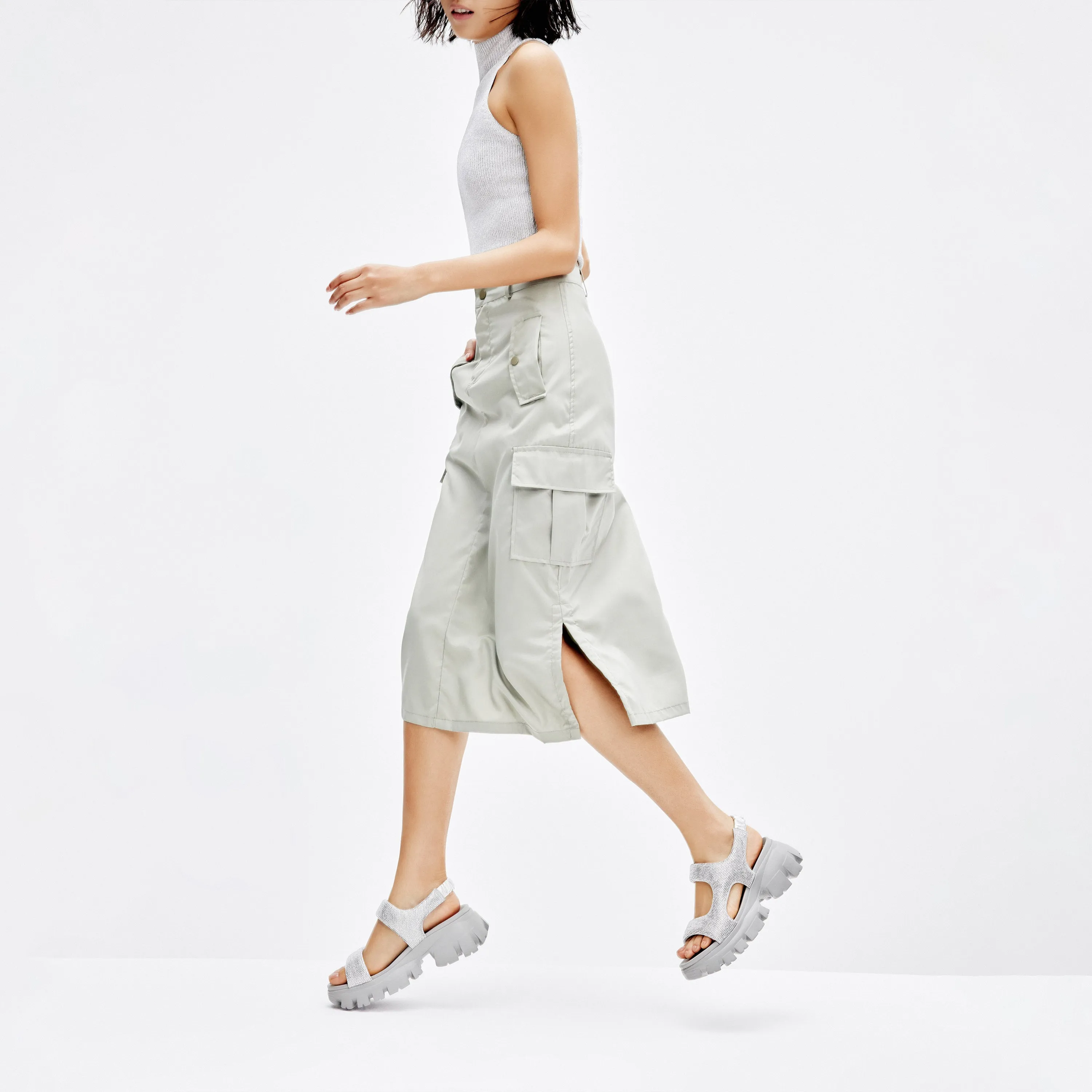Silver Crystal-embellished Sporty Sandals