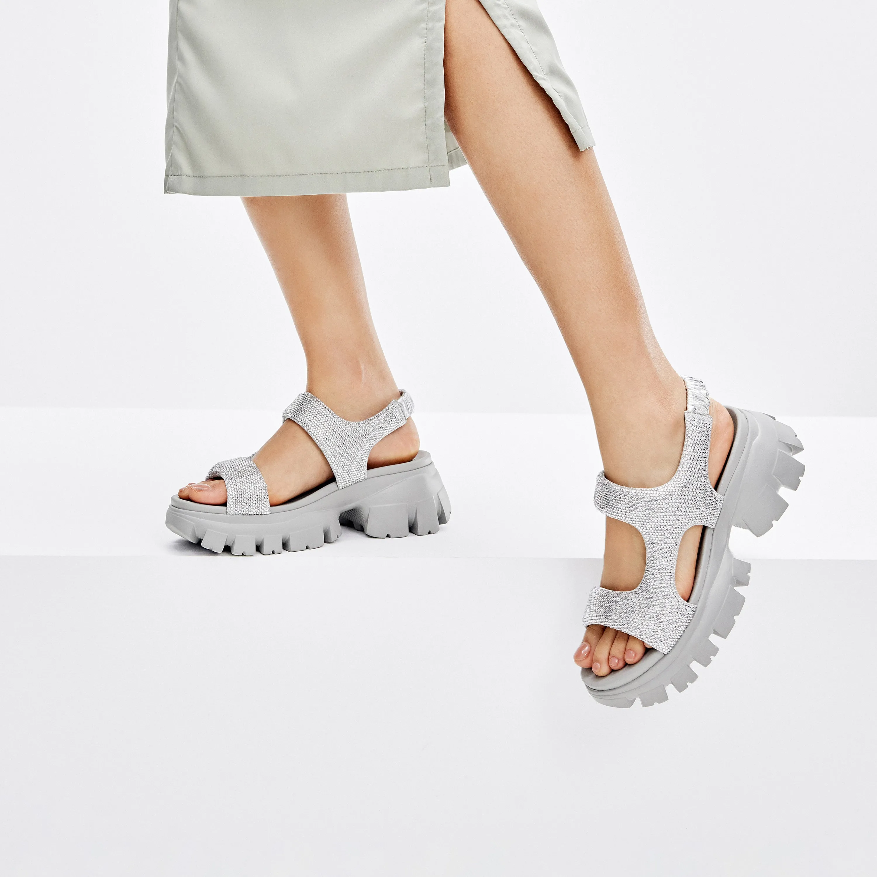 Silver Crystal-embellished Sporty Sandals