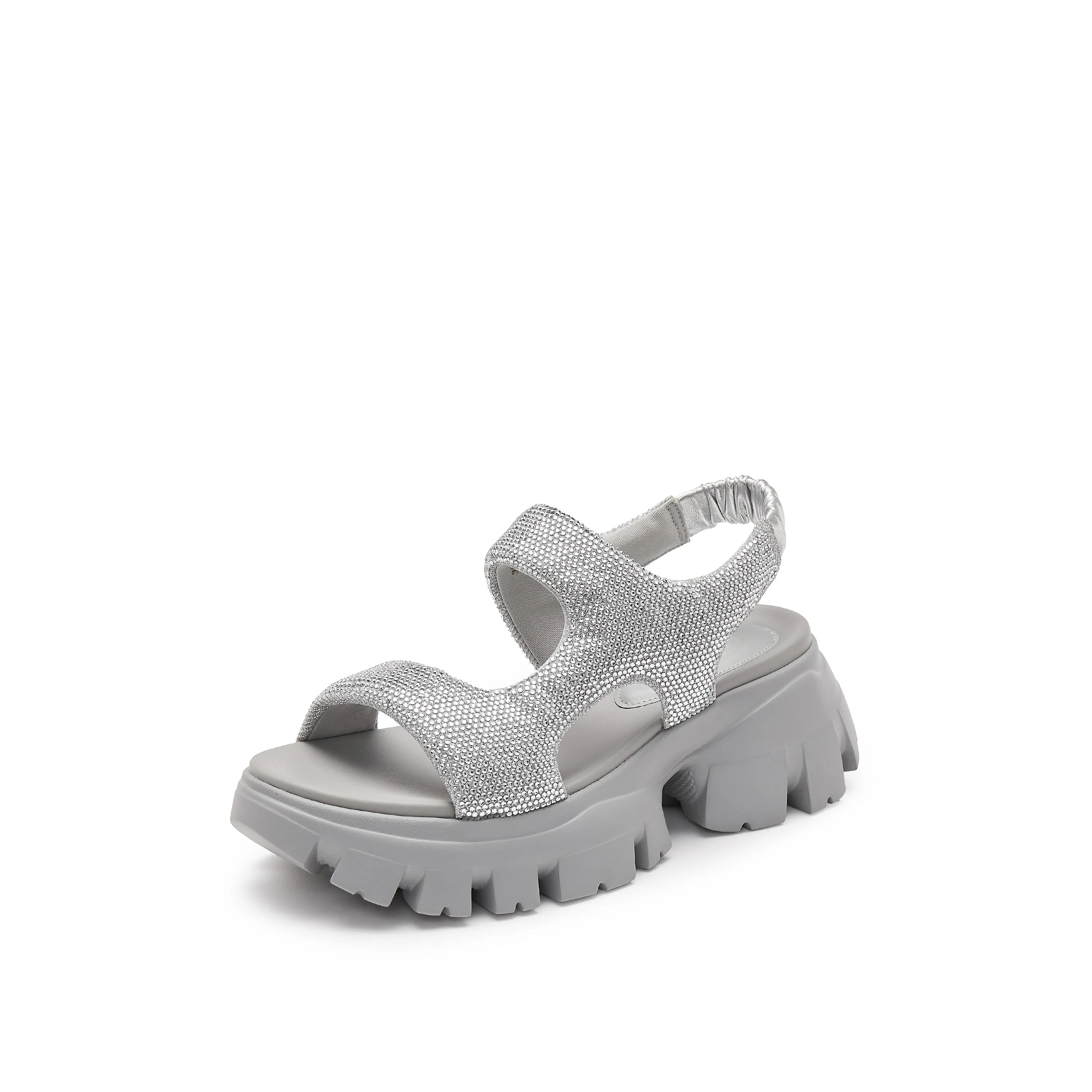 Silver Crystal-embellished Sporty Sandals