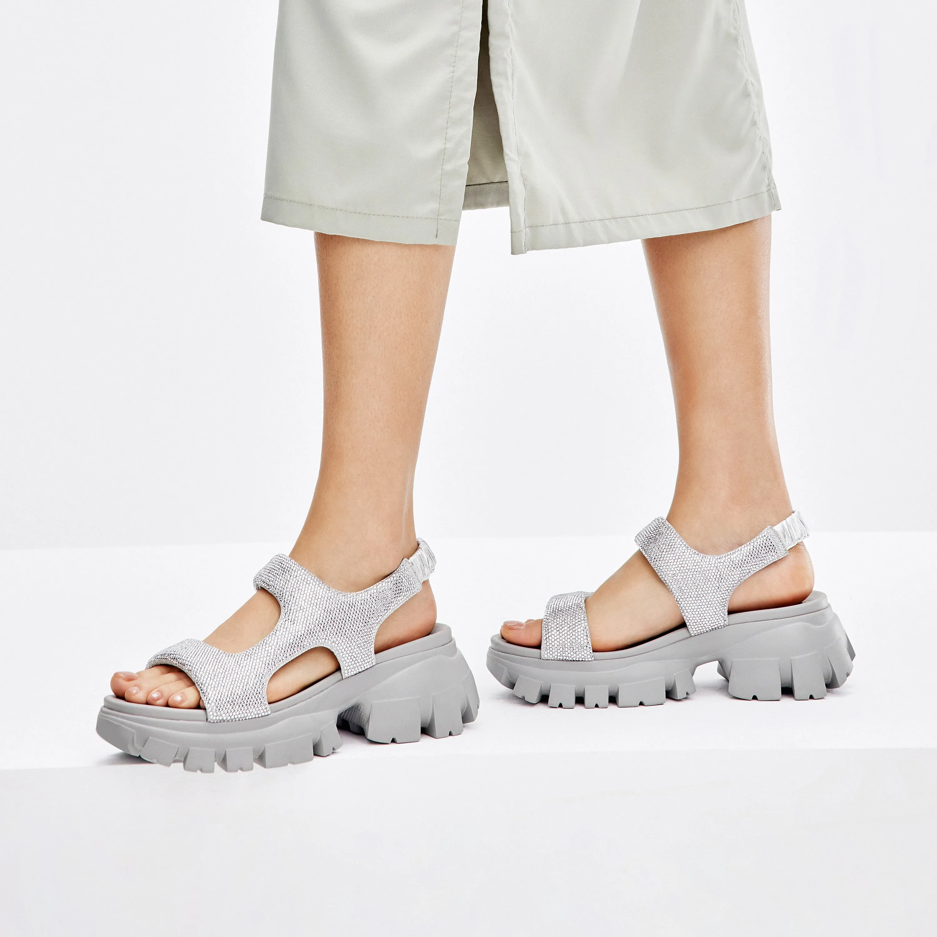 Silver Crystal-embellished Sporty Sandals