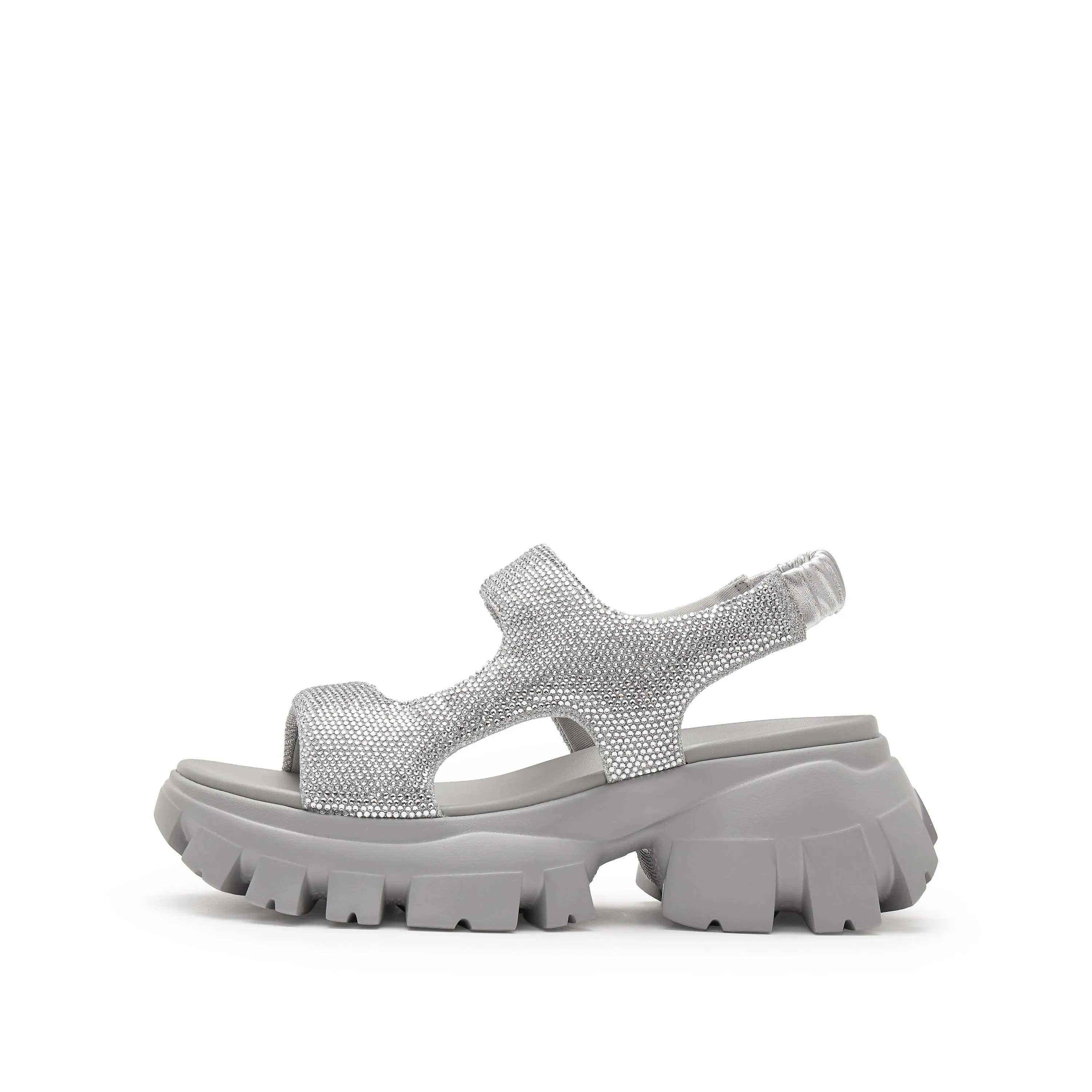 Silver Crystal-embellished Sporty Sandals