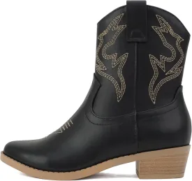 Soda BLAZING-2 ~ Little Kids/Children/Girls Stitched Pointed Toe Low Heel High Top Ankle Shaft Western Boot Bootie