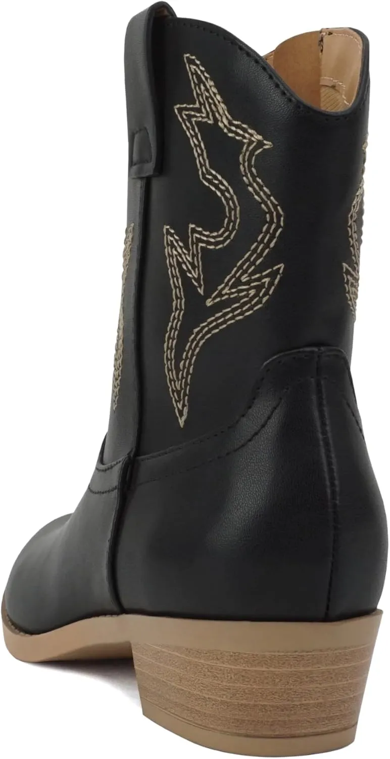 Soda BLAZING-2 ~ Little Kids/Children/Girls Stitched Pointed Toe Low Heel High Top Ankle Shaft Western Boot Bootie