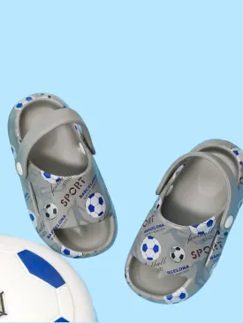 Sporty Football Theme Sandals For Boys, Grey