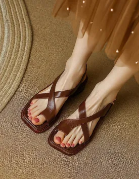 Square Toe Cross-strap Flat Sandals Slingback 35-41