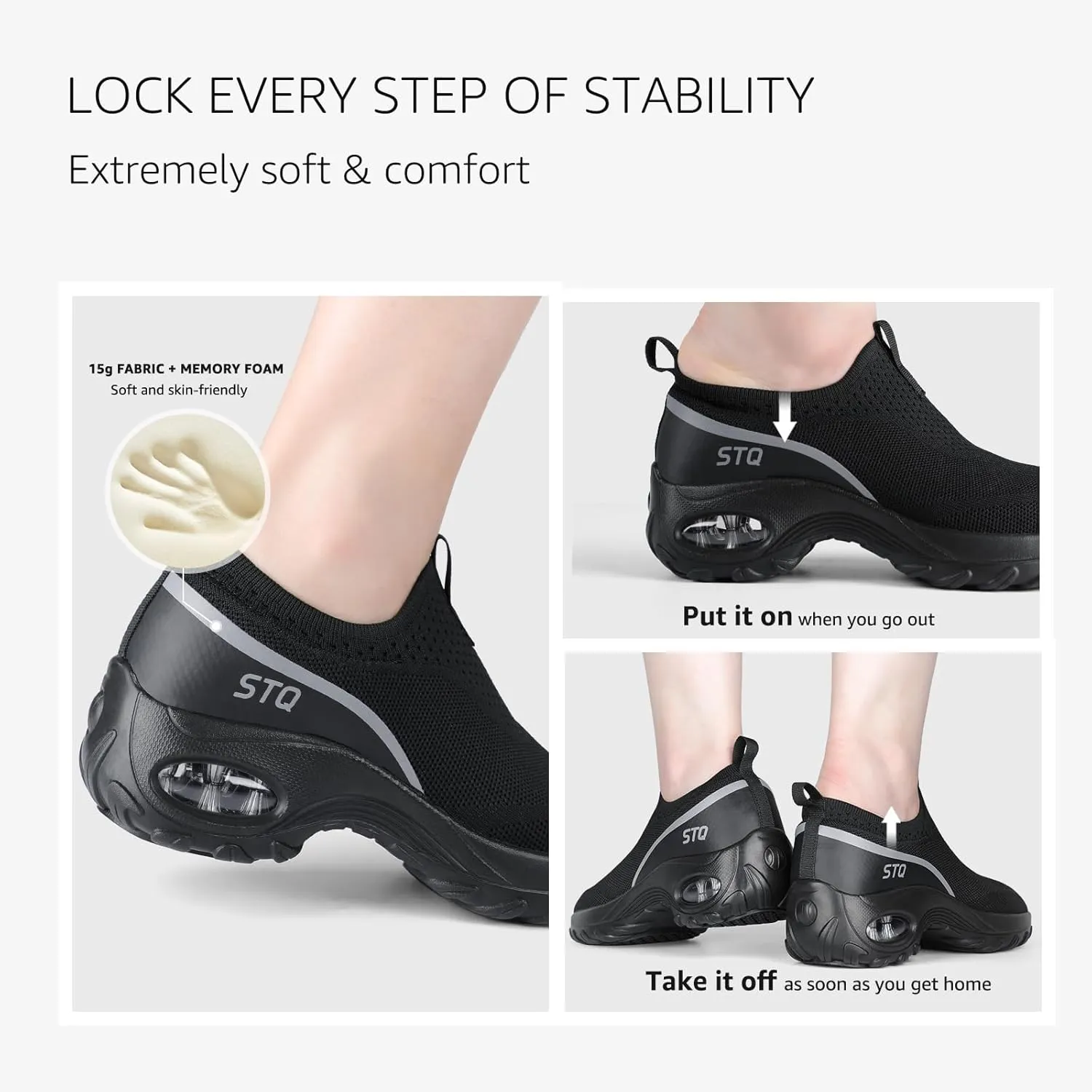 STQ Slip on Walking Shoes for Women Arch Support Mesh Comfy Work Shoes