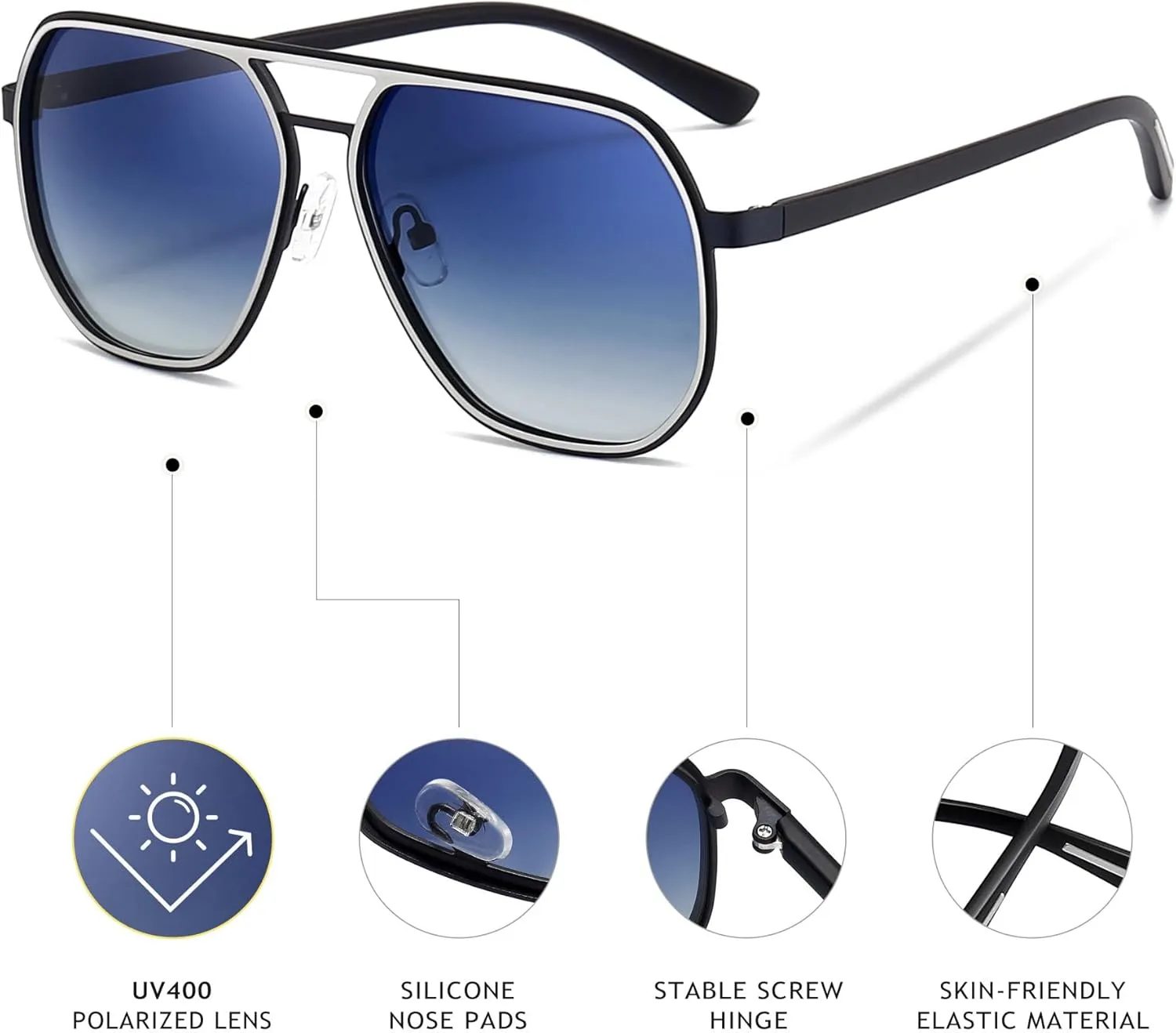 SUNGAIT Polygon Aviator Sunglasses for Men Polarized Trendy Square Sun Glasses Retro Pilot Shades UV Protection