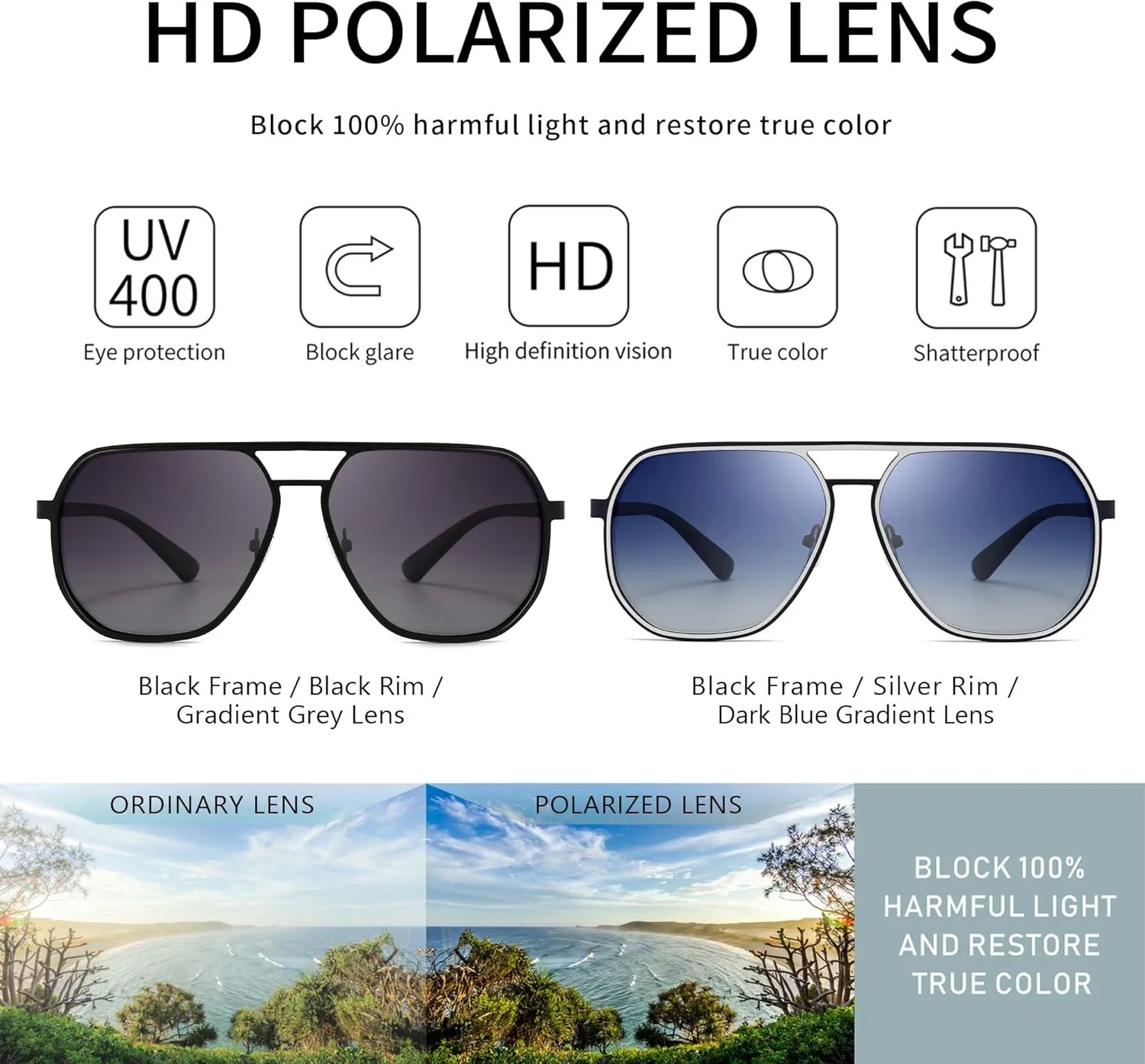 SUNGAIT Polygon Aviator Sunglasses for Men Polarized Trendy Square Sun Glasses Retro Pilot Shades UV Protection