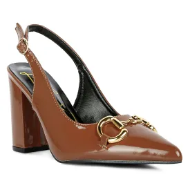 Tan Patent Slingback Sandals
