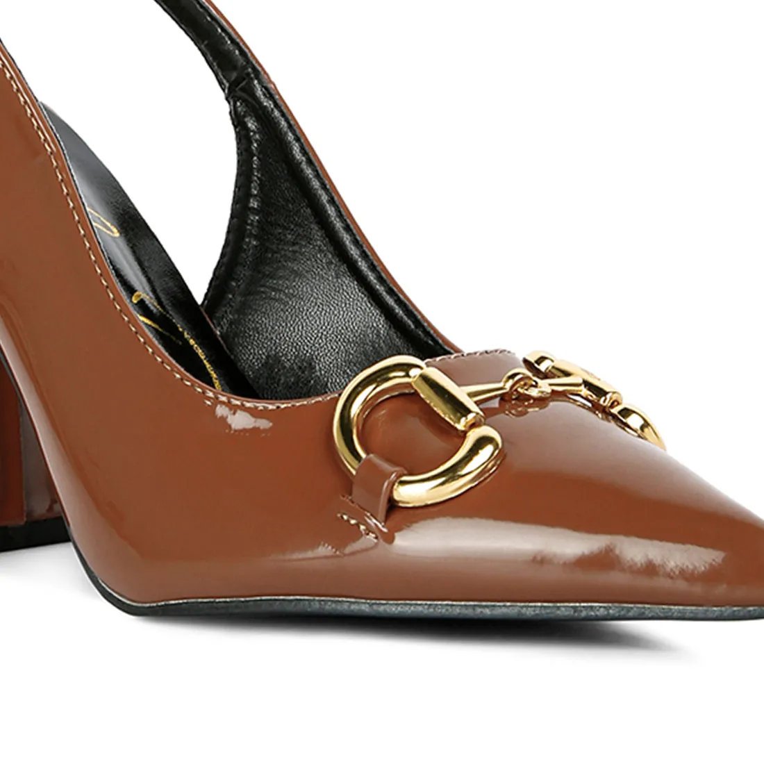 Tan Patent Slingback Sandals