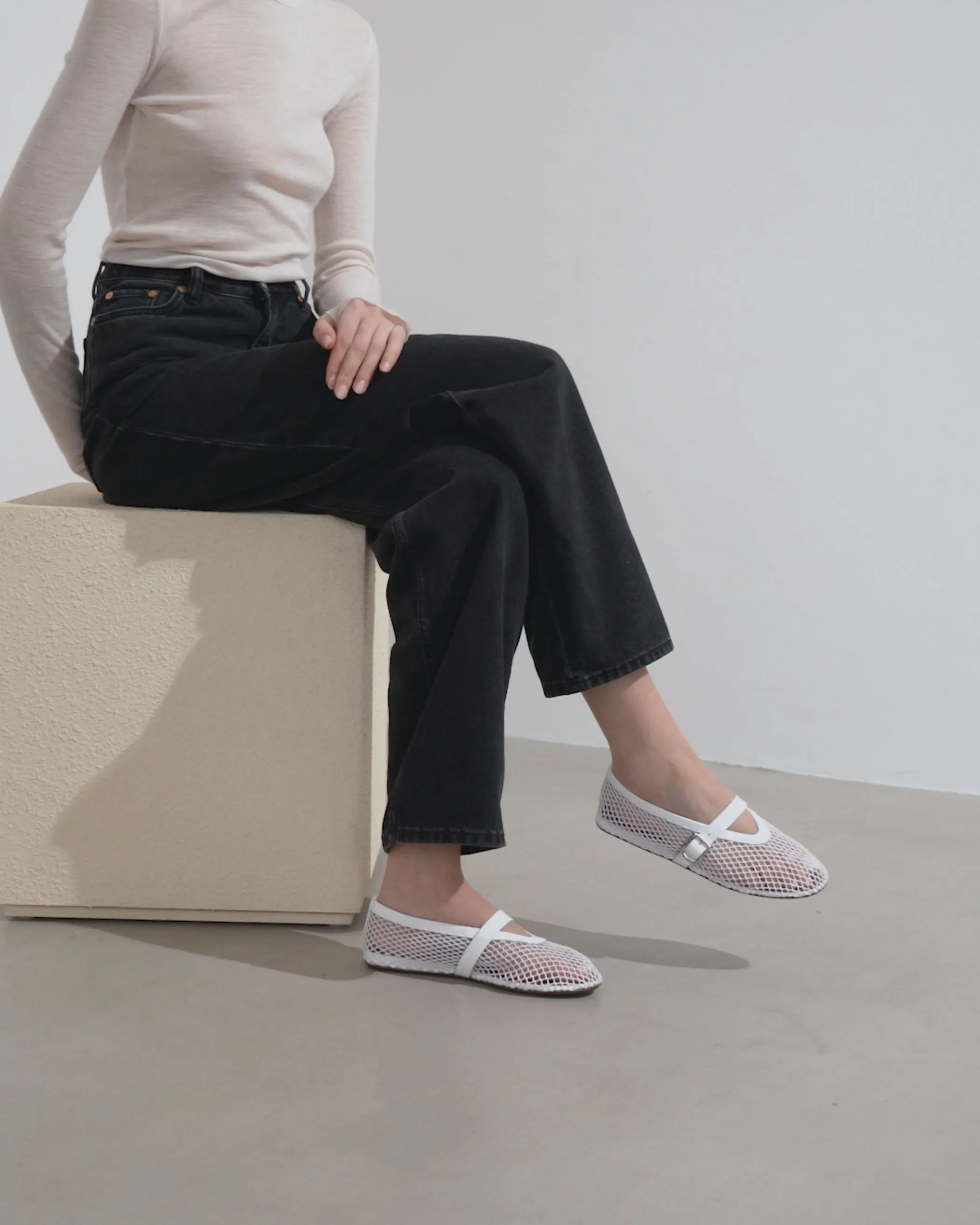 White mesh ballet flats