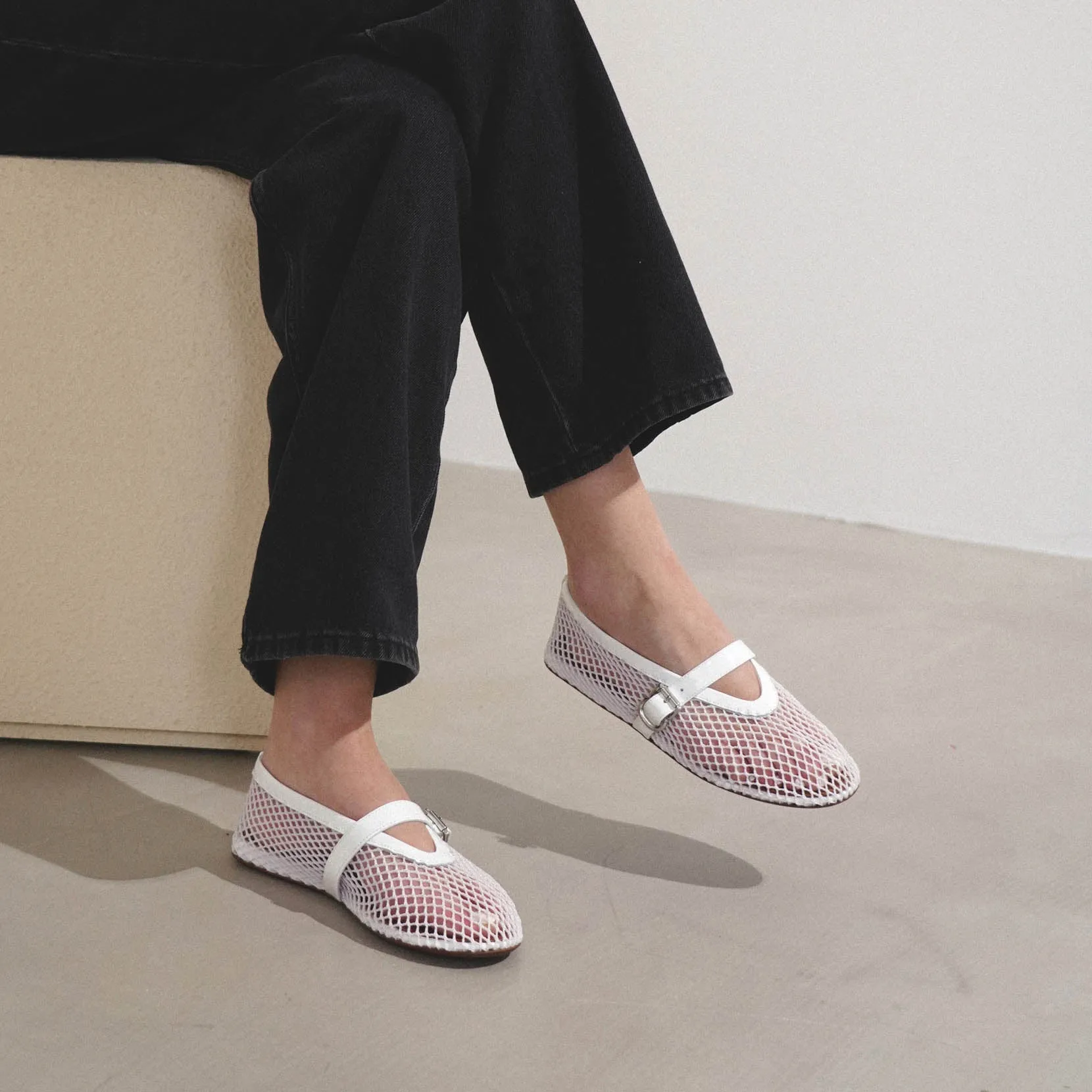 White mesh ballet flats