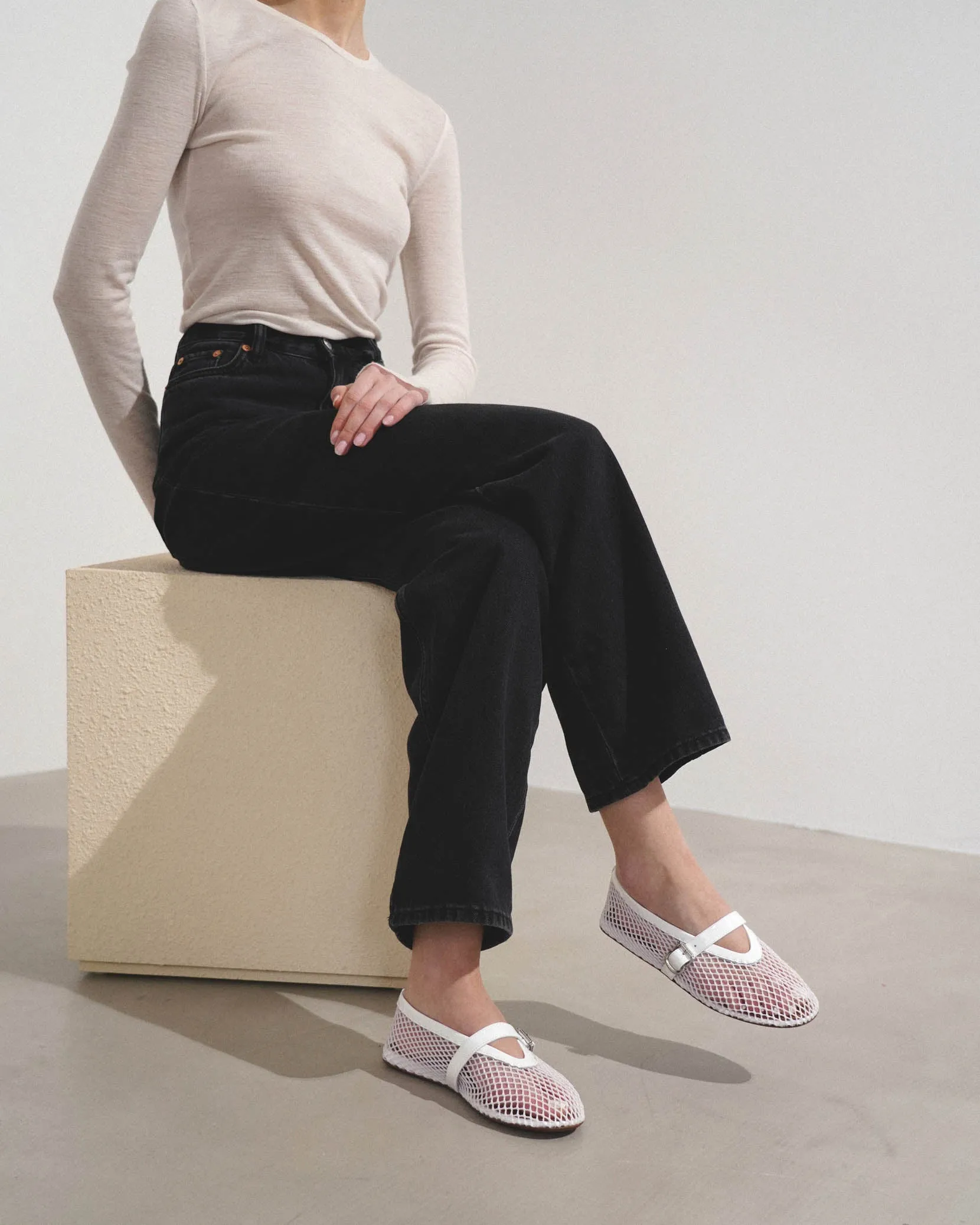 White mesh ballet flats