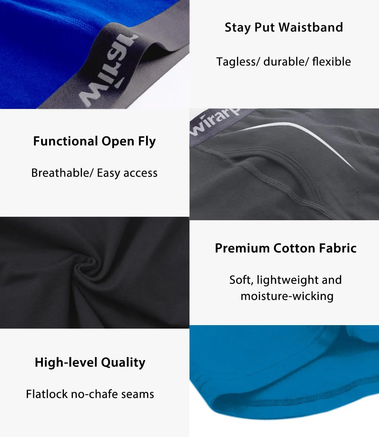 wirarpa Men's Boxer Briefs Cotton Stretch Underwear Open Fly Tagless Underpants Regular Leg 4 Pack