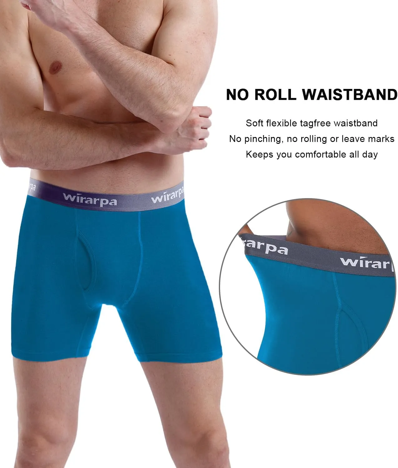wirarpa Men's Boxer Briefs Cotton Stretch Underwear Open Fly Tagless Underpants Regular Leg 4 Pack
