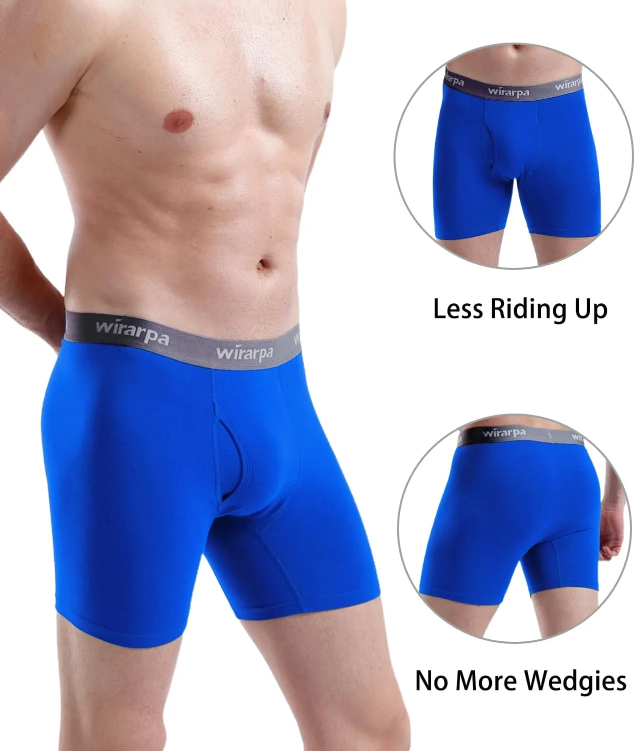 wirarpa Men's Boxer Briefs Cotton Stretch Underwear Open Fly Tagless Underpants Regular Leg 4 Pack