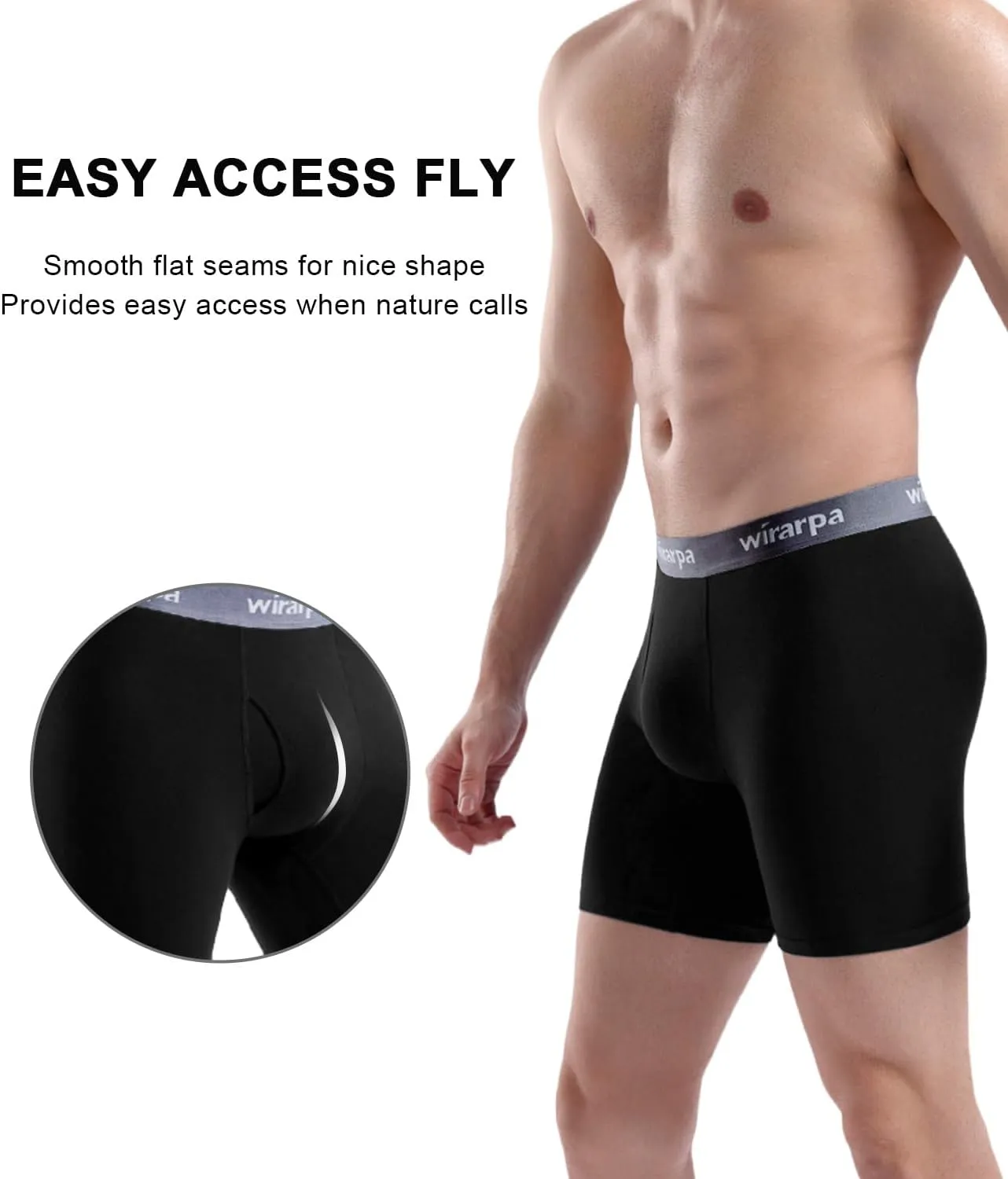 wirarpa Men's Boxer Briefs Cotton Stretch Underwear Open Fly Tagless Underpants Regular Leg 4 Pack