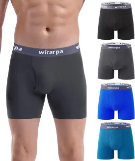 wirarpa Men's Boxer Briefs Cotton Stretch Underwear Open Fly Tagless Underpants Regular Leg 4 Pack