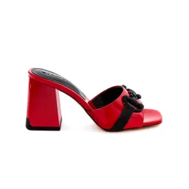 Women's Rugan Calf Leather Mid Heeled Handmade Slides W6001